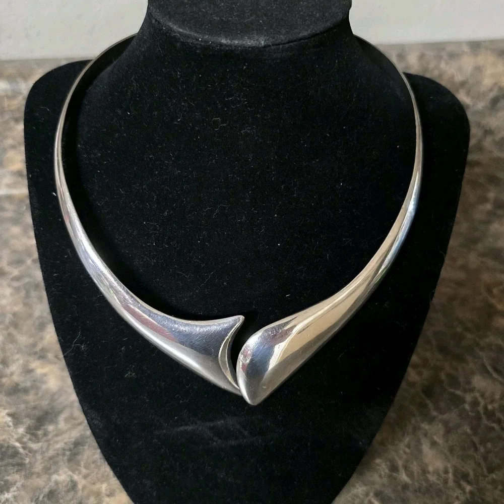 Vintage Taxco Mexico TL-57 950 Silver Modernist Collar Choker Necklace 113g
